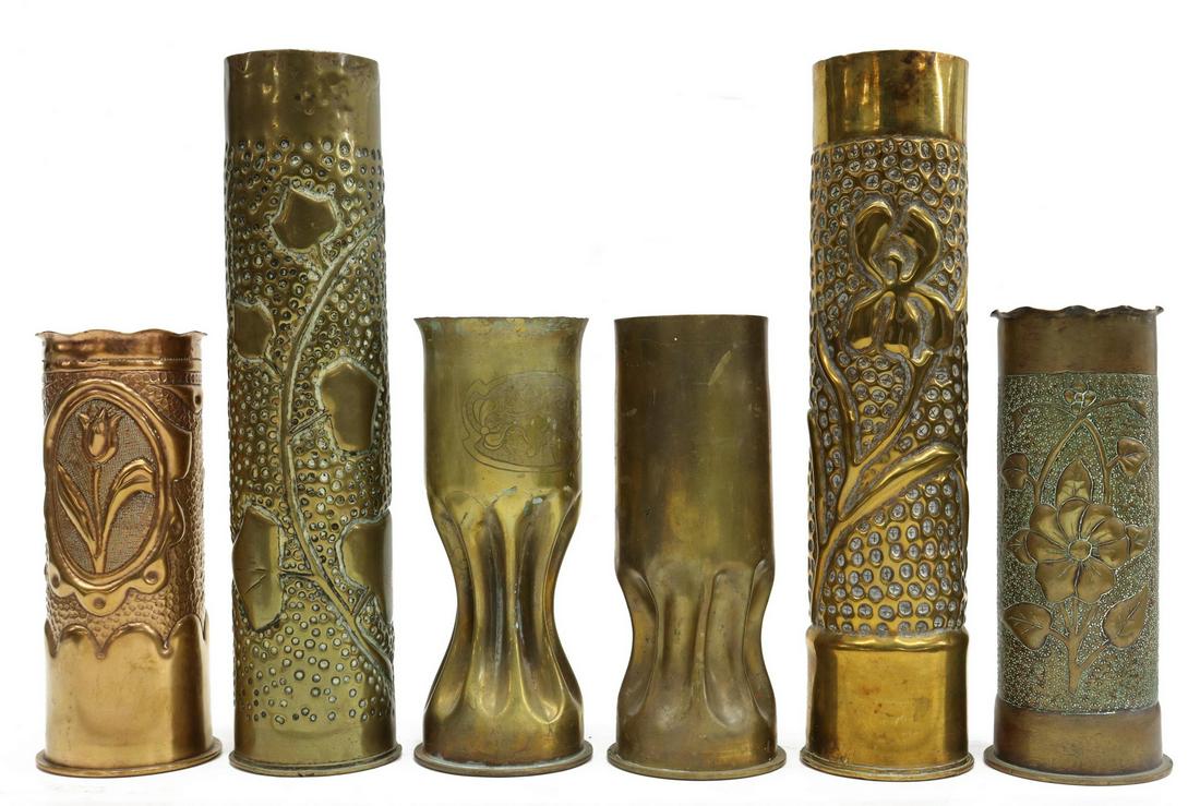 (6) WWI-ERA TRENCH ART ARTILLERY SHELL VASES (1 of 3)