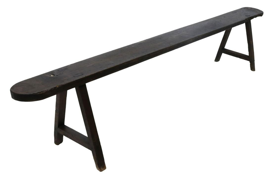 FRENCH PROVINCIAL ELM TRESTLE BENCH, 91"L (1 of 3)