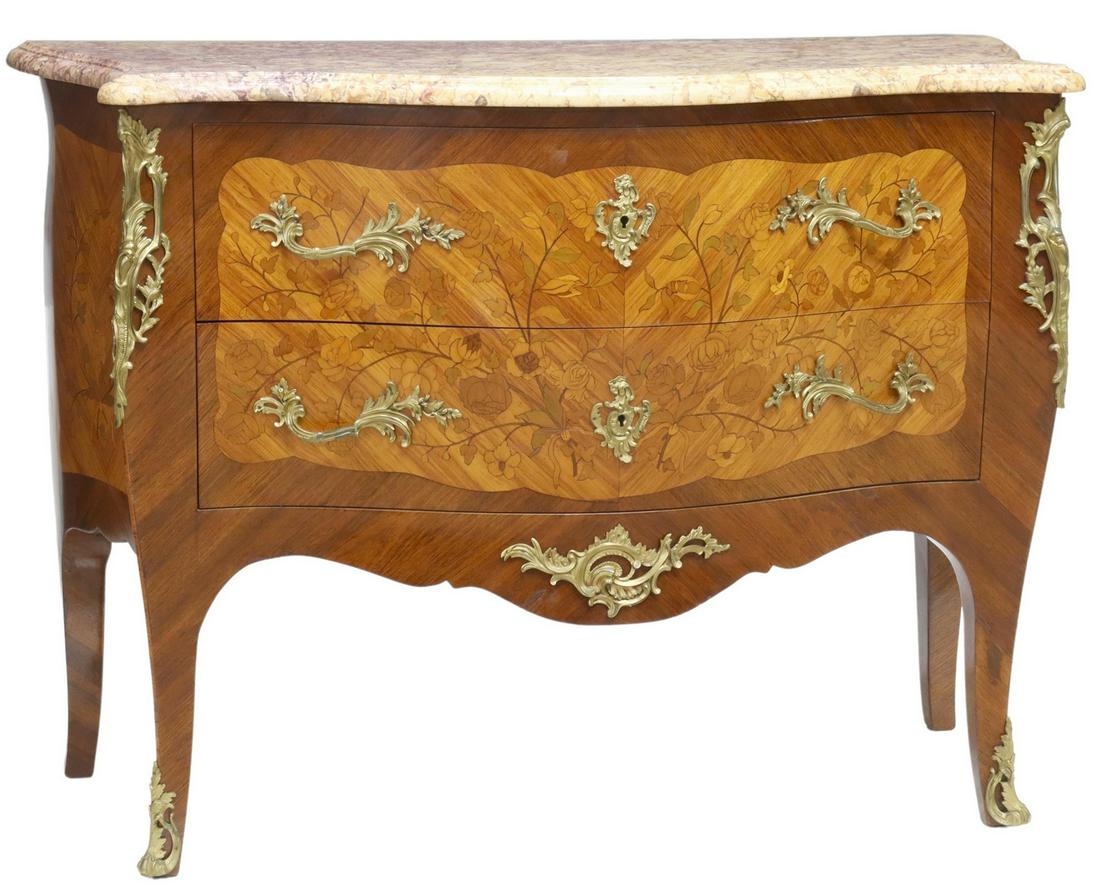 FRENCH LOUIS XV STYLE MARBLE-TOP BOMBE COMMODE (1 of 5)
