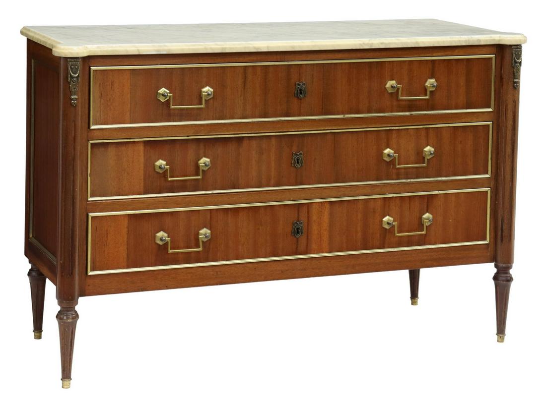 FRENCH LOUIS XVI STYLE MARBLE-TOP MAHOGANY COMMODE (1 of 6)