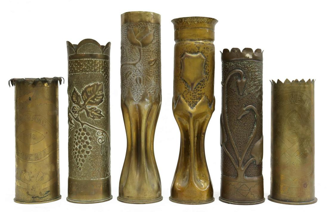 (6) WWI-ERA TRENCH ART ARTILLERY SHELL VASES (1 of 3)