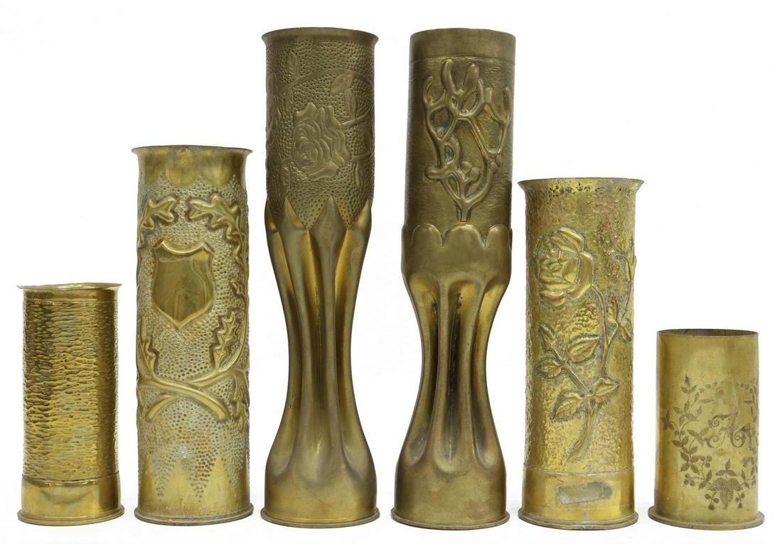 (6) WWI-ERA TRENCH ART ARTILLERY SHELL VASES (1 of 3)