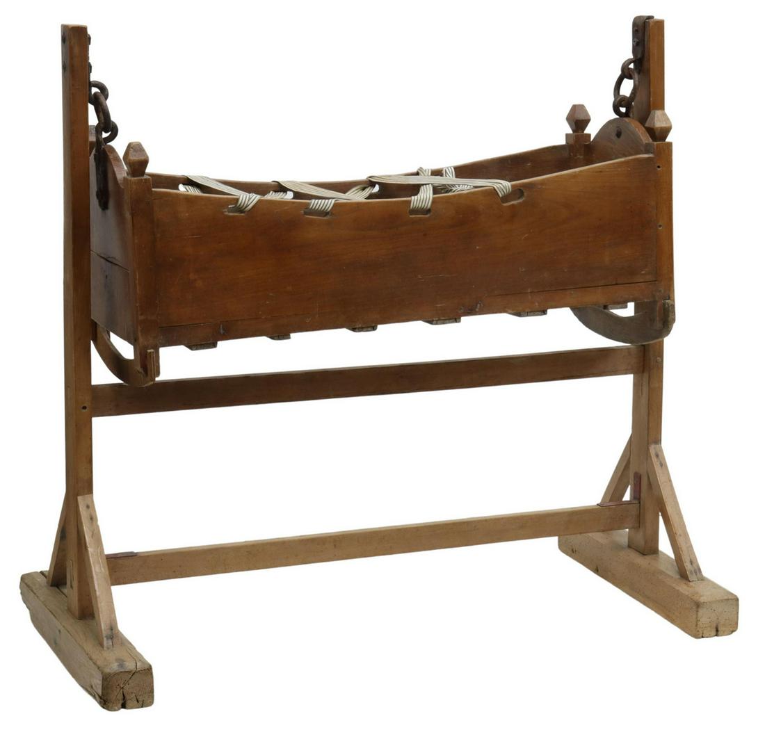 FRENCH FRUITWOOD CHILD'S CRADLE ON STAND (1 of 4)