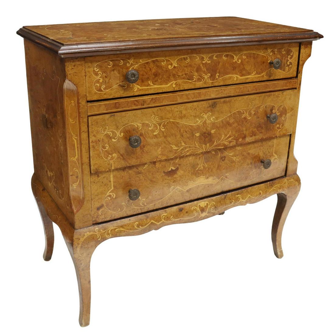 PETITE LOUIS XV STYLE FLORAL MARQUETRY COMMODE (1 of 5)