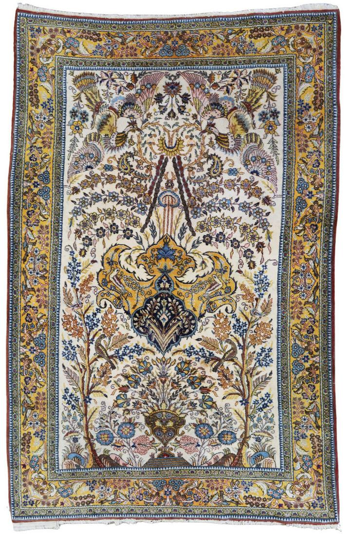 HAND-TIED TREE OF LIFE DESIGN RUG, 8'4" X 5'1" (1 of 3)