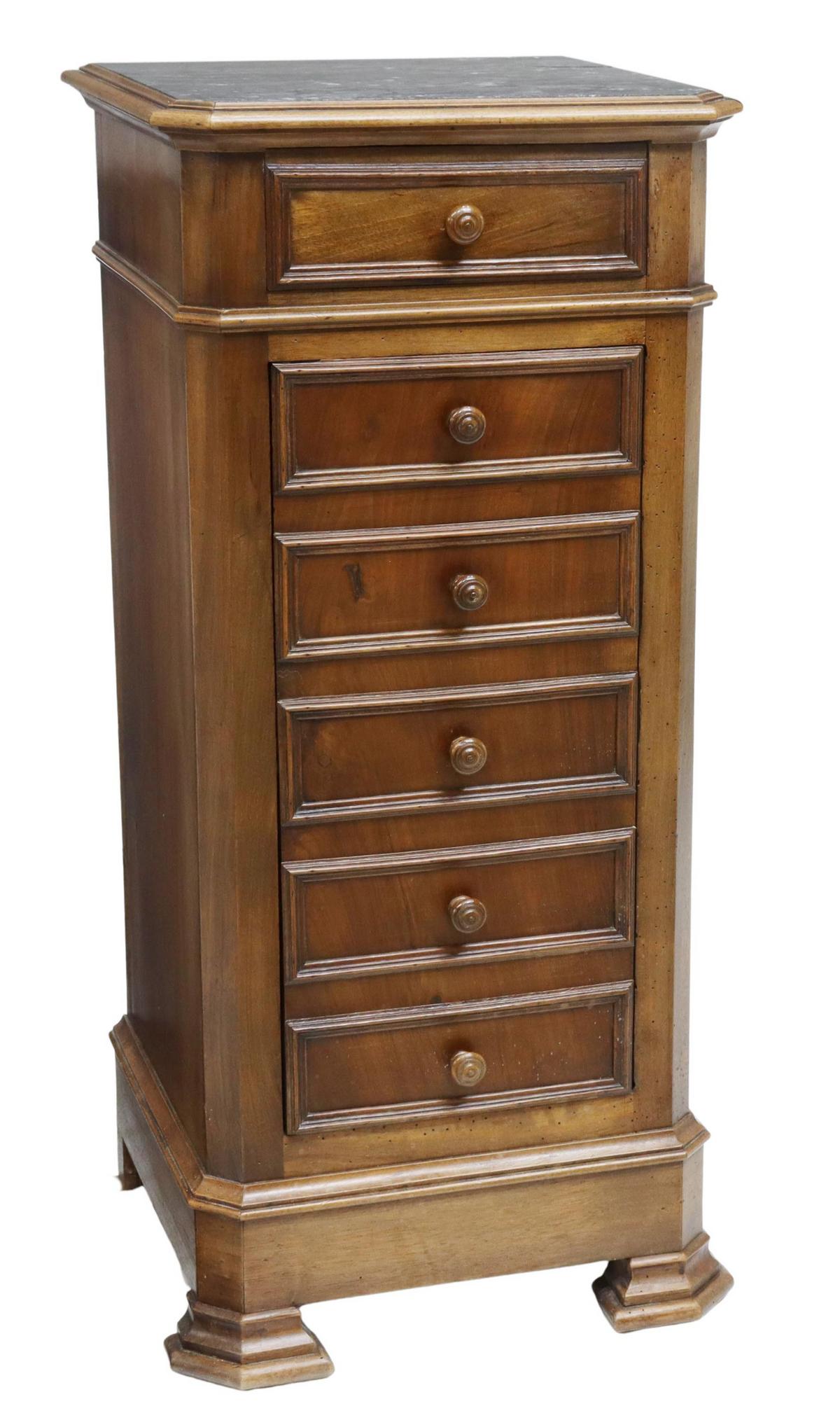 FRENCH LOUIS PHILIPPE MARBLE-TOP WALNUT NIGHTSTAND (1 of 6)