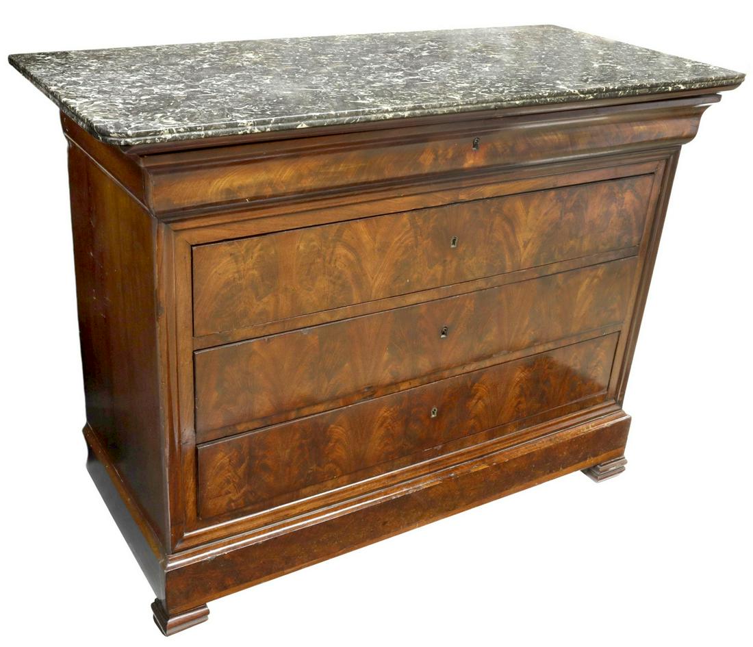 FRENCH LOUIS PHILIPPE MARBLE-TOP FIGURED COMMODE (1 of 4)