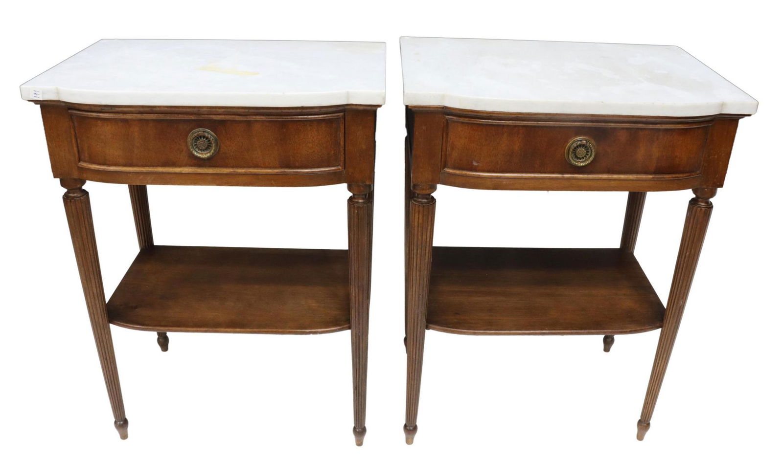 (2) NEOCLASSICAL MARBLE-TOP MAHOGANY NIGHTSTANDS (1 of 3)