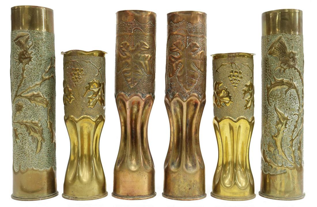 (6) WWI-ERA TRENCH ART ARTILLERY SHELL VASES (1 of 3)