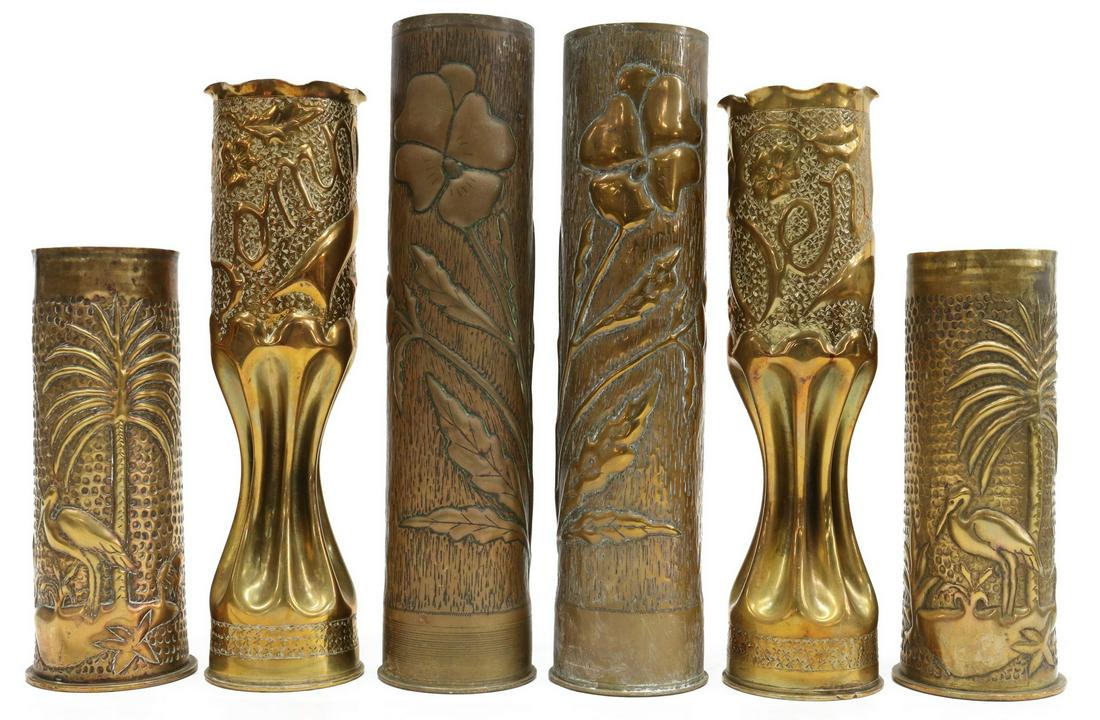(6) WWI-ERA TRENCH ART ARTILLERY SHELL VASES (1 of 3)