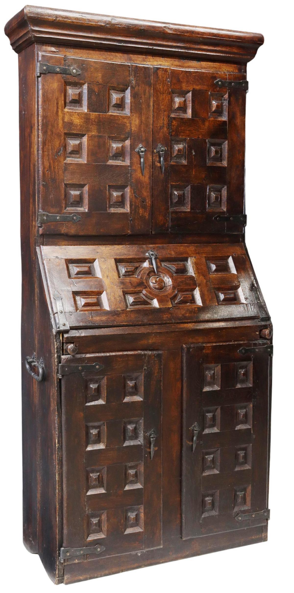 FRENCH LOUIS XIII STYLE OAK SECRETARY BOOKCASE (1 of 4)