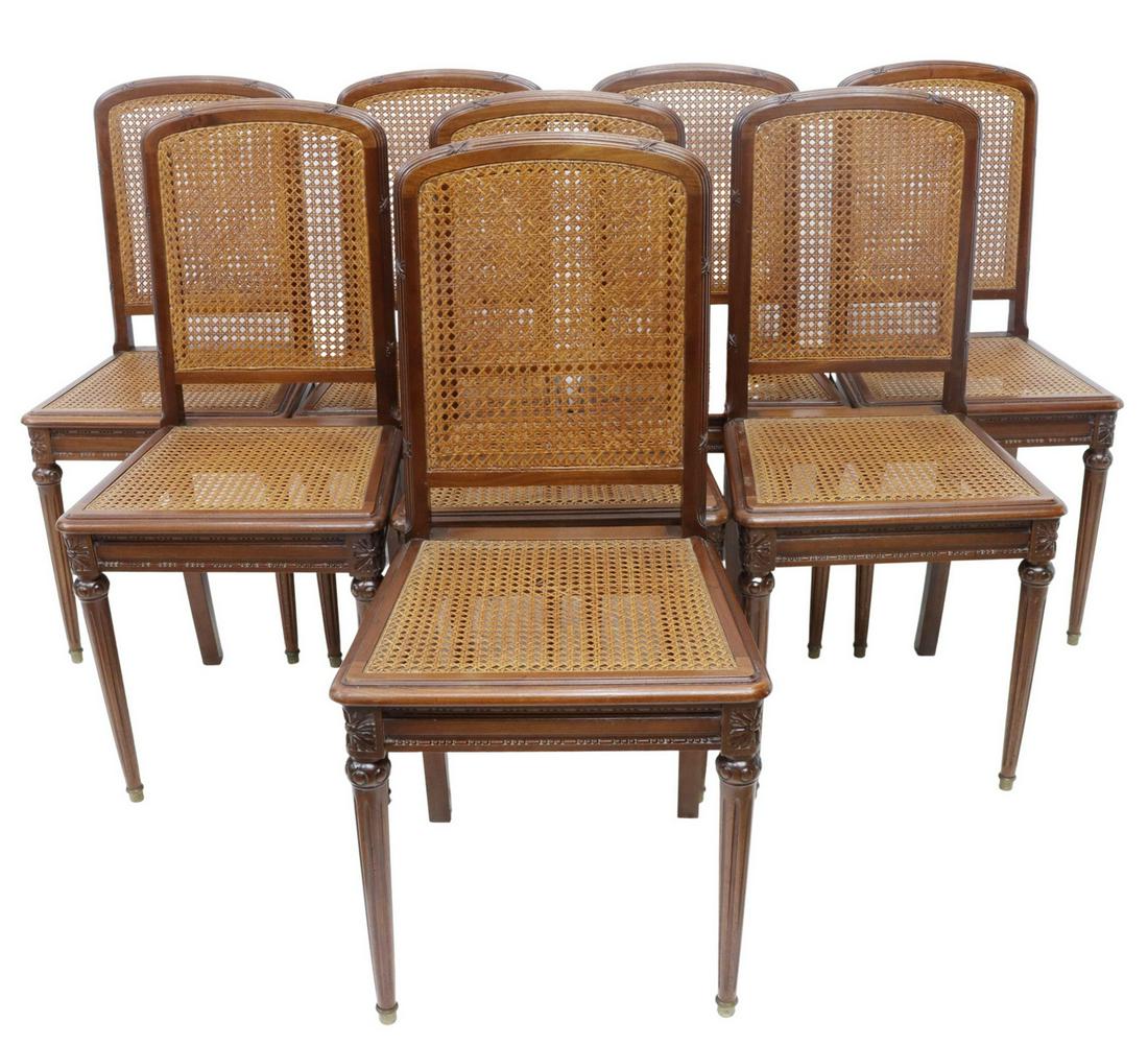 (8) LOUIS XVI STYLE MAHOGANY CANE DINING CHAIRS (1 of 3)