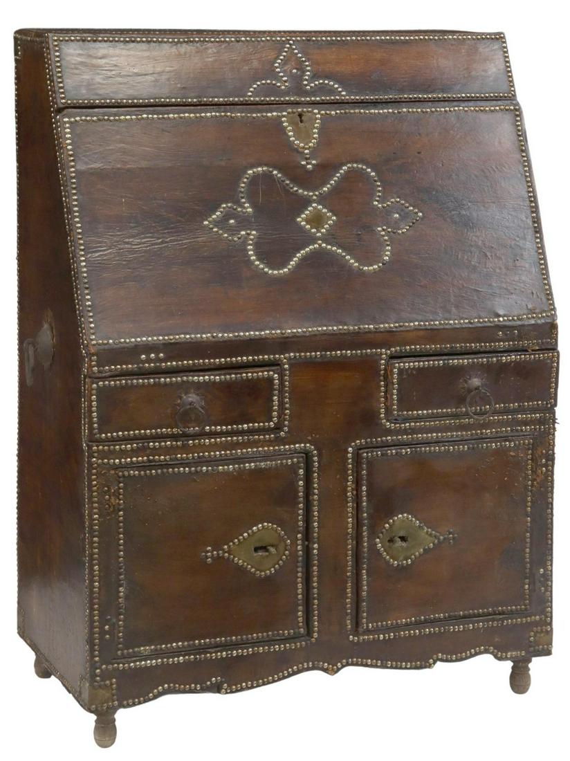 RUSTIC SPANISH LEATHER-COVERED CABINET (1 of 4)