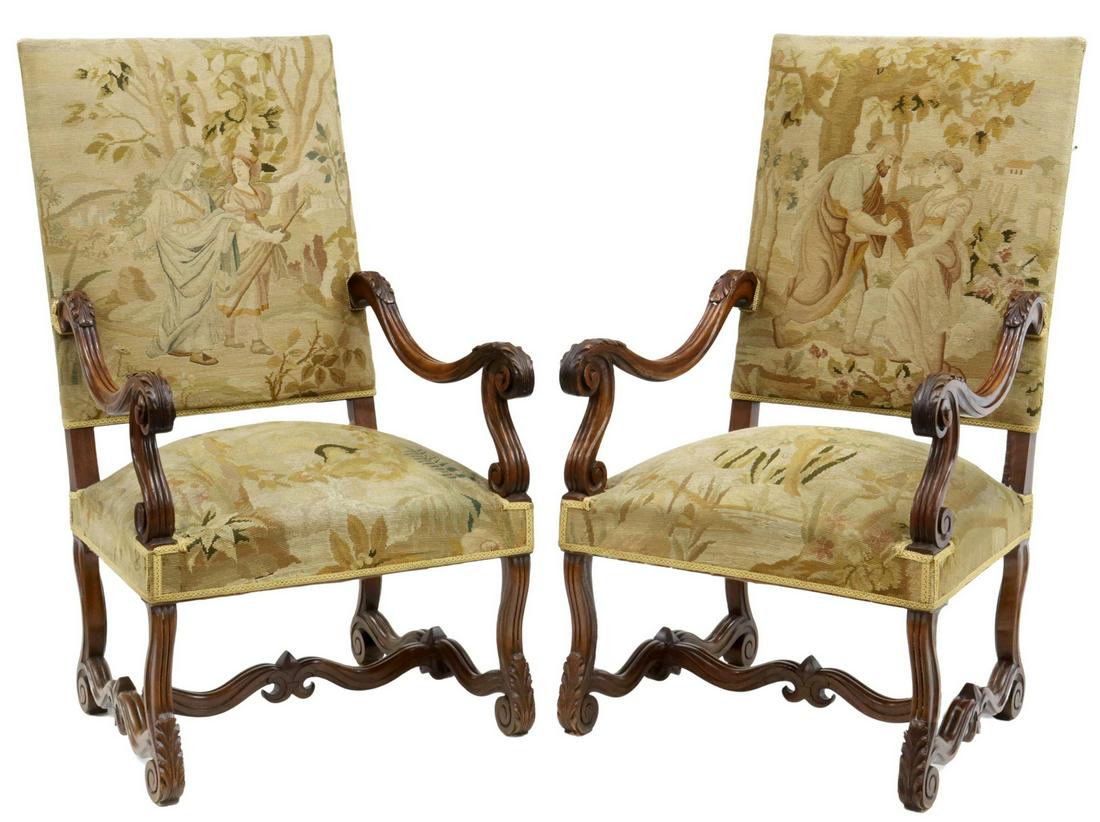 (2) FRENCH LOUIS XIV STYLE TAPESTRY FAUTEUILS (1 of 3)