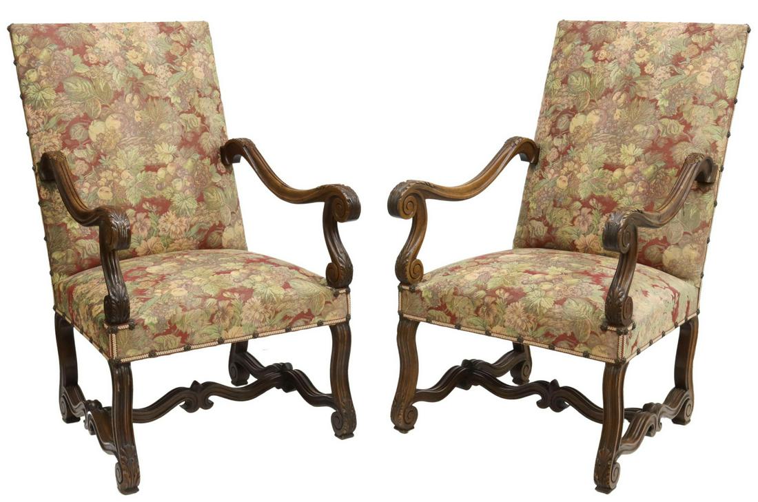 (2) FRENCH LOUIS XIV STYLE HIGHBACK FAUTEUILS (1 of 3)
