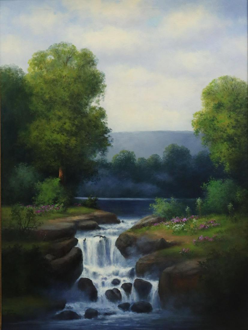 MILBIE BENGE (B.1948) WATERFALL LANDSCAPE, 40"X30" (1 of 5)