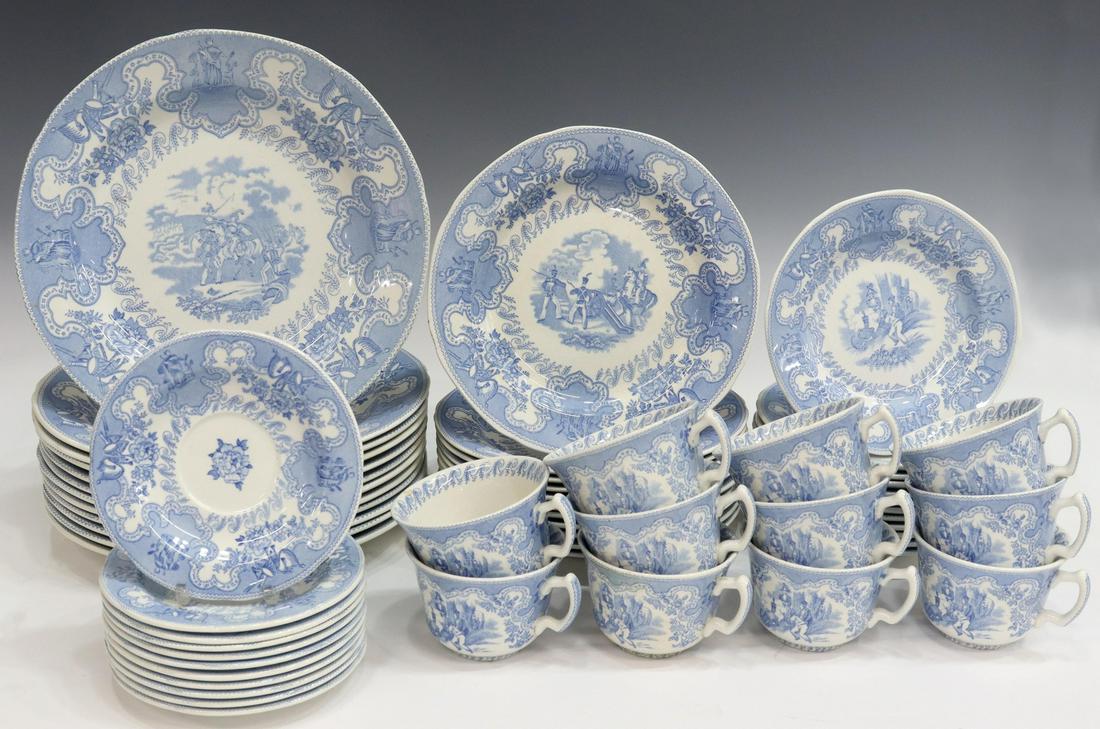 (57) MOTTAHEDEH 'TEXIAN CAMPAIGNE' DINNER SERVICE: (lot of 57) Mottahedeh dinner service, in the "Texian Campaigne" pattern, for the Friends of the Governor's Mansion, late 20th c., including: (12) dinner plates, 10.5"diam, (11) salad plates, 8.5"diam