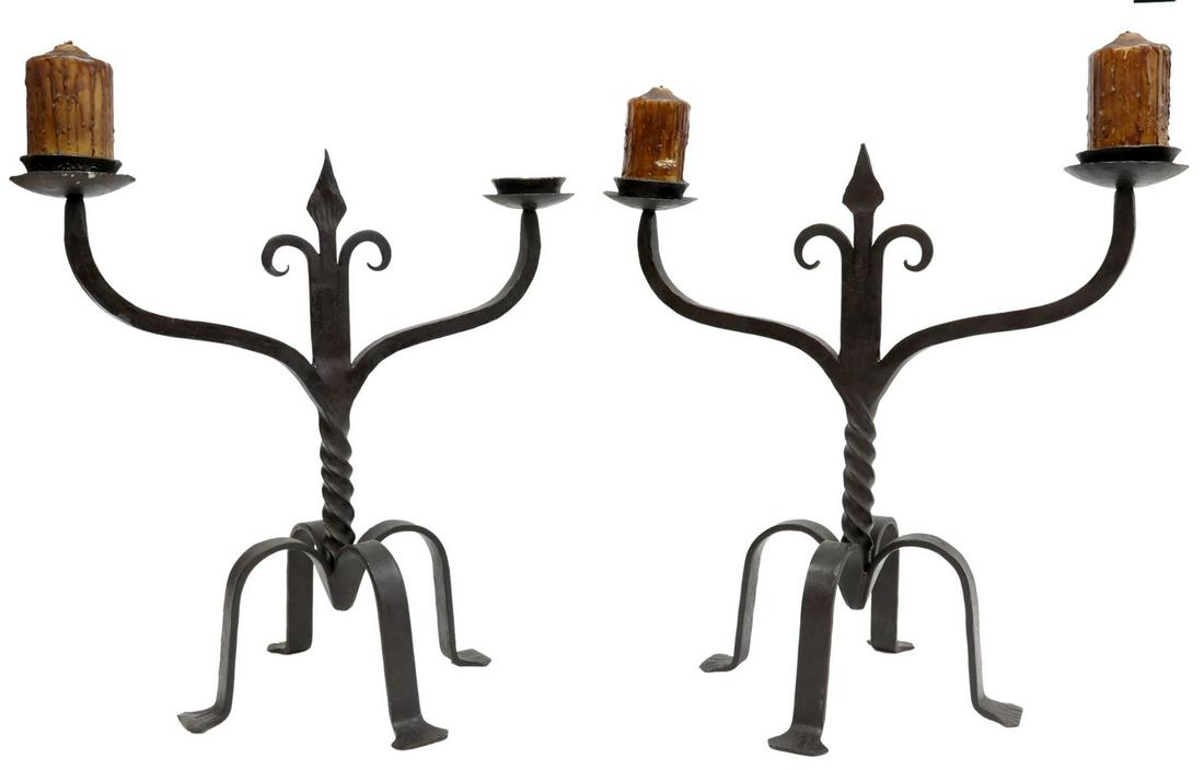 (2) FRENCH GOTHIC REVIVAL WROUGHT IRON CANDELABRA (1 of 2)