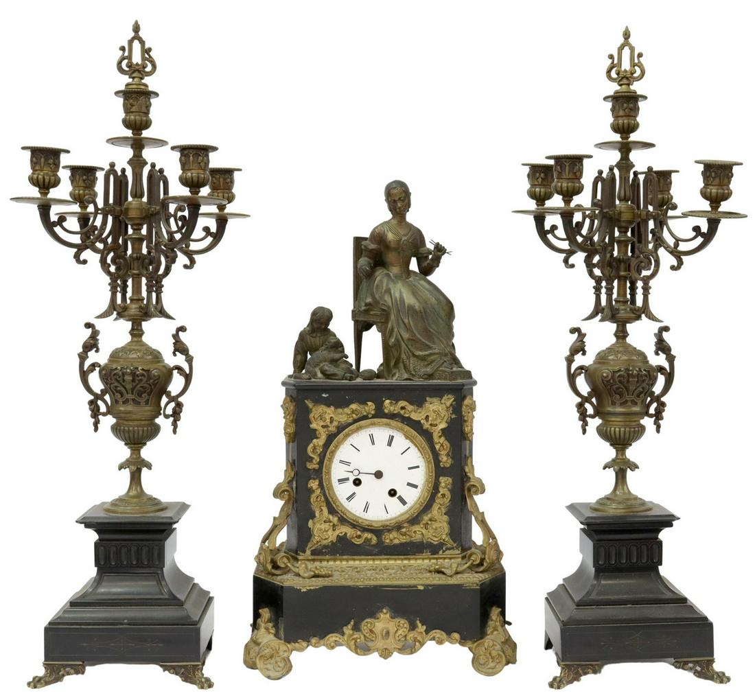 (3) FRENCH MANTEL CLOCK & CANDELABRA GARNITURES (1 of 7)