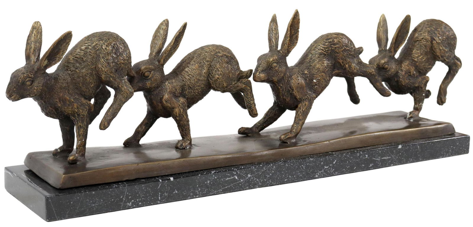 PATINATED BRONZE SCULPTURE FOUR RUNNING RABBITS (1 of 3)