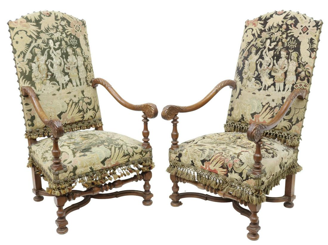 (2) FRENCH LOUIS XIII STYLE TAPESTRY FAUTEUILS (1 of 3)