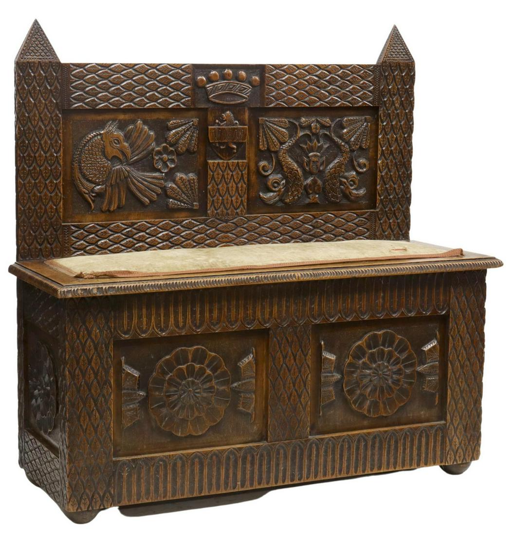 FRENCH RENAISSANCE REVIVAL CARVED WALNUT BENCH (1 of 5)