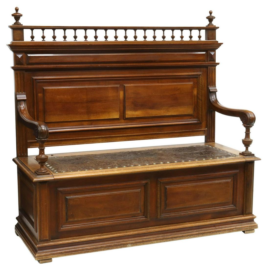 FRENCH HENRI II STYLE WALNUT COFFER BENCH (1 of 5)