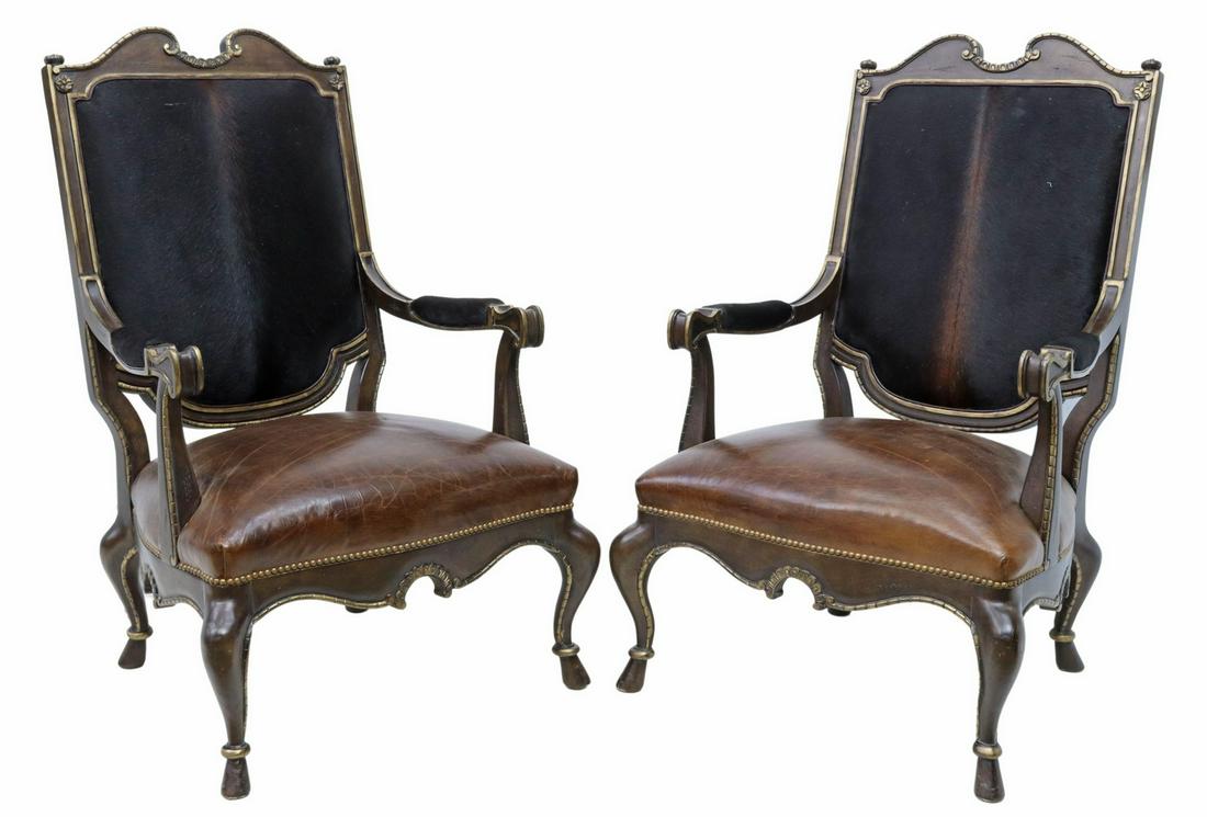 (2) LOUIS XV STYLE COWHIDE UPHOLSTERED FAUTEUILS (1 of 3)