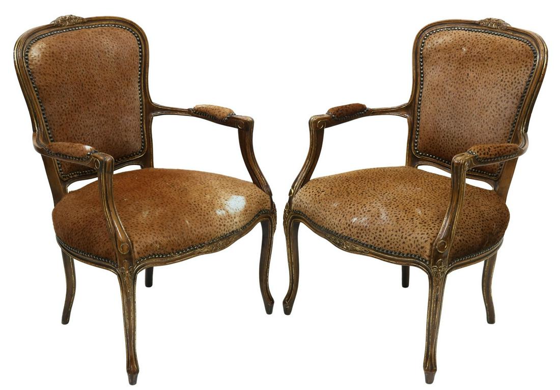 (2) LOUIS XV STYLE UPHOLSTERED FAUTEUILS (1 of 3)