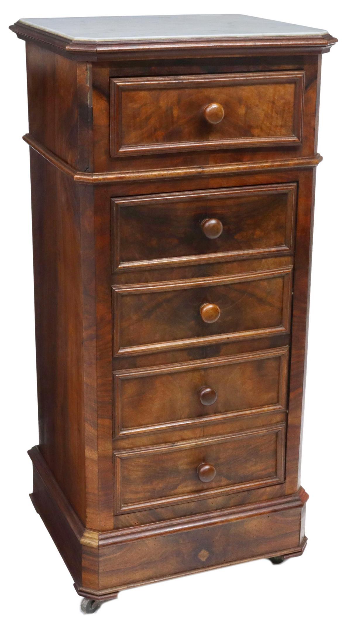 FRENCH LOUIS PHILIPPE MARBLE-TOP WALNUT NIGHTSTAND (1 of 6)