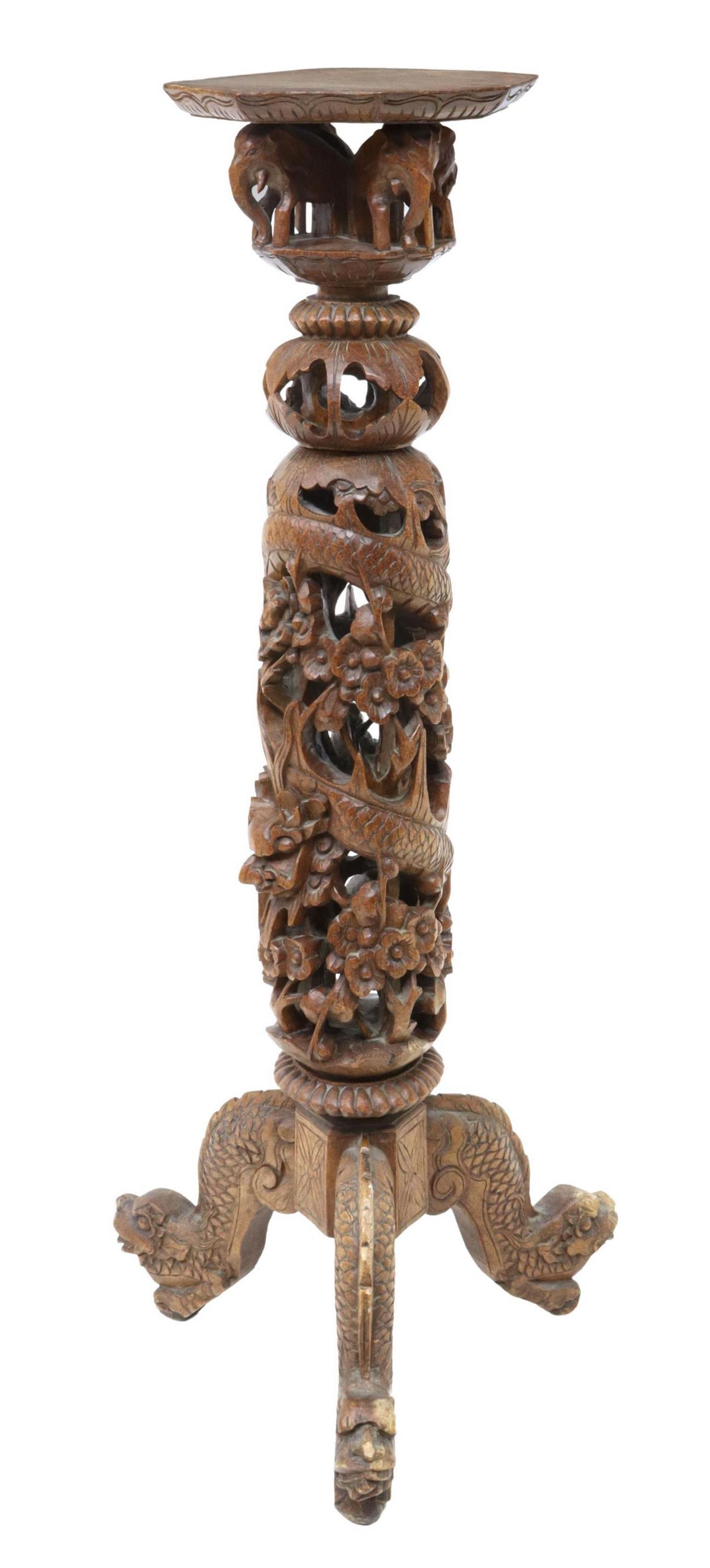 SOUTHEAST ASIA CARVED HARDWOOD DRAGON PEDESTAL (1 of 4)
