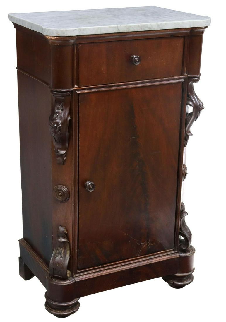ITALIAN MARBLE-TOP MAHOGANY BEDSIDE CABINET (1 of 6)