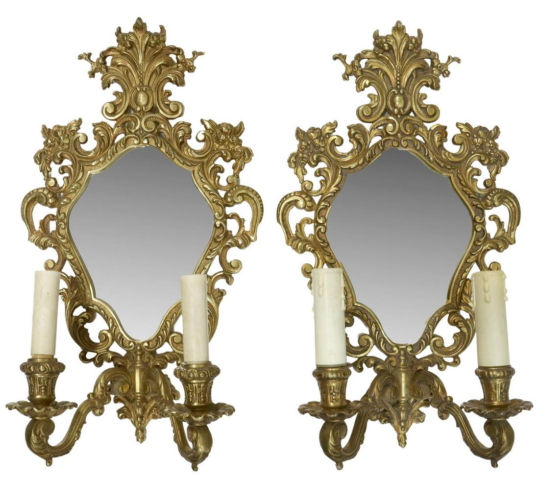 (2) LOUIS XV STYLE BRONZE MIRRORED WALL SCONCES (1 of 4)