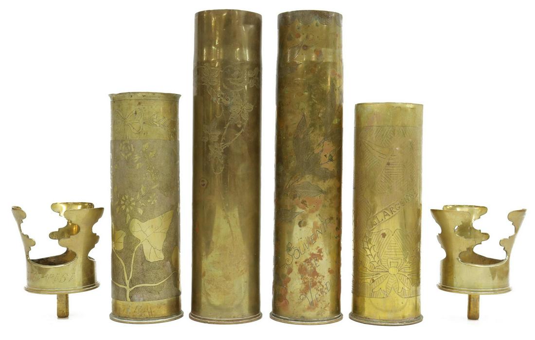 (6) WWI-ERA TRENCH ART ARTILLERY SHELL VASES (1 of 3)