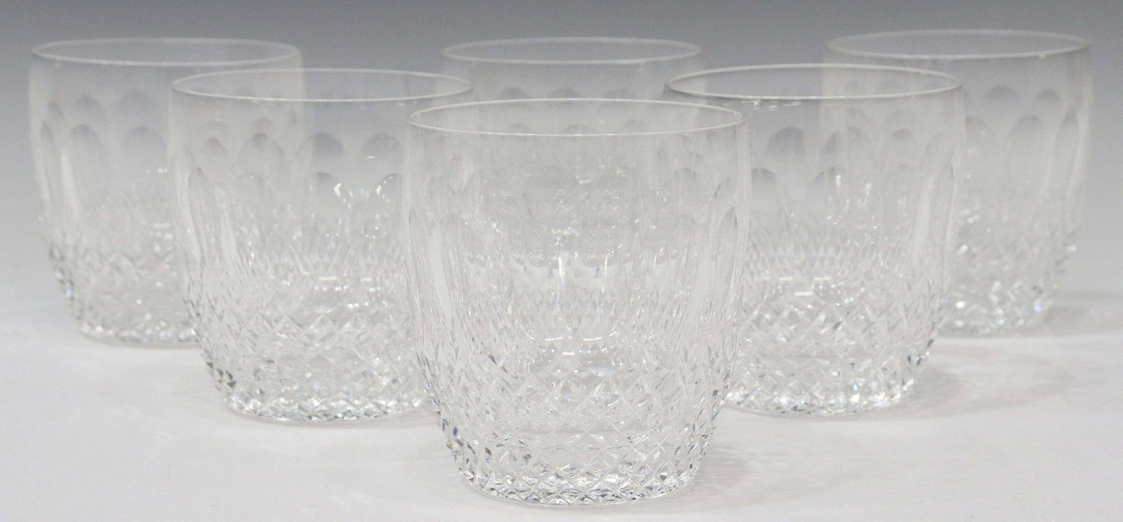 (6) WATERFORD 'COLLEEN' CUT CRYSTAL OLD FASHIONED: (lot of 6) Waterford crystal old fashioned glasses, in the "Colleen" pattern, with cut cross hatch design, acid-etched mark underfoot, approx 3.5"h, 3.25"diam; 3lbs total Start Price: $80.00