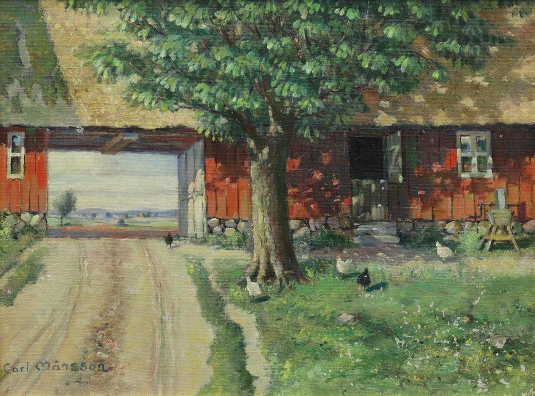 CARL MANSSON (1892-1976) BARN YARD WITH CHICKENS (1 of 4)