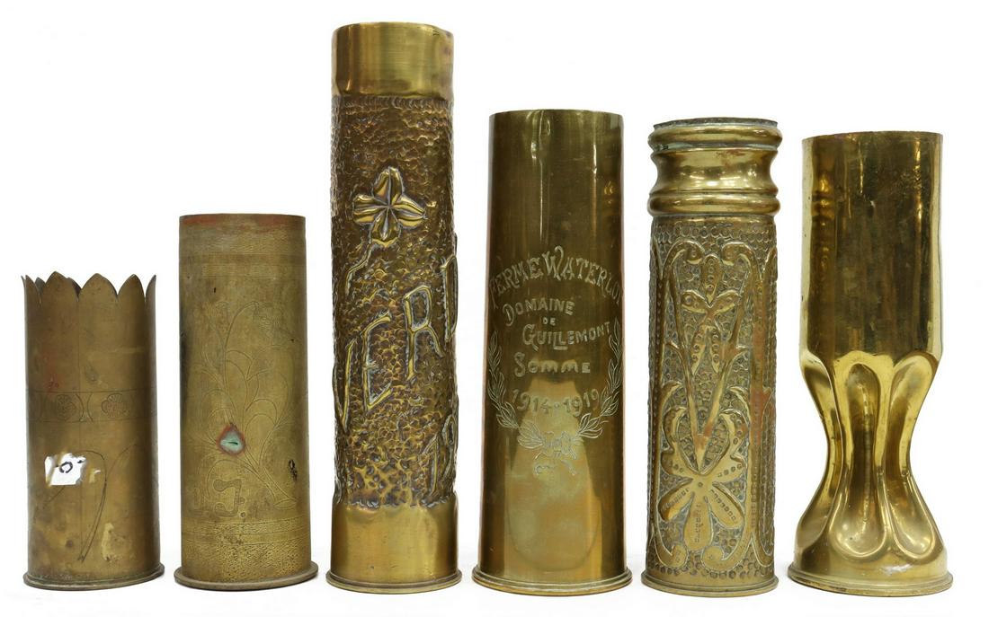 (6) WWI-ERA TRENCH ART ARTILLERY SHELL VASES (1 of 3)
