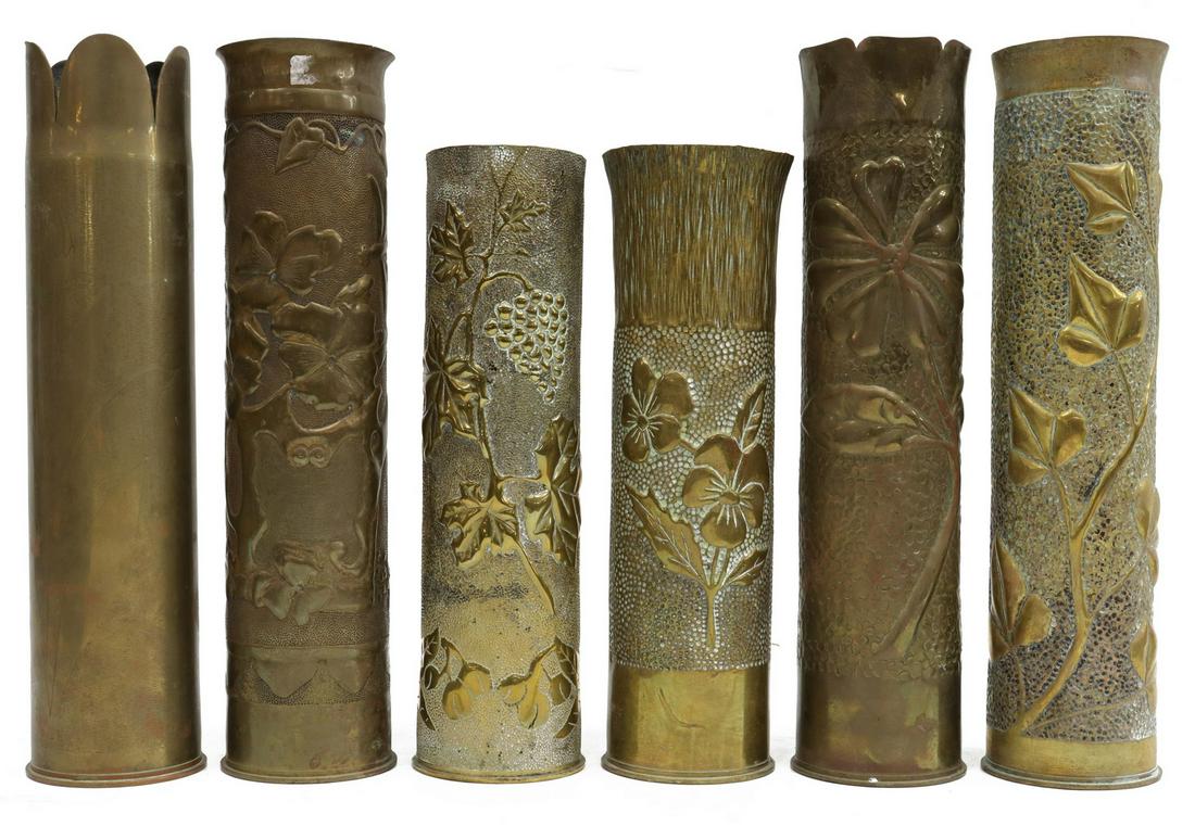 (6) WWI-ERA TRENCH ART ARTILLERY SHELL VASES (1 of 3)