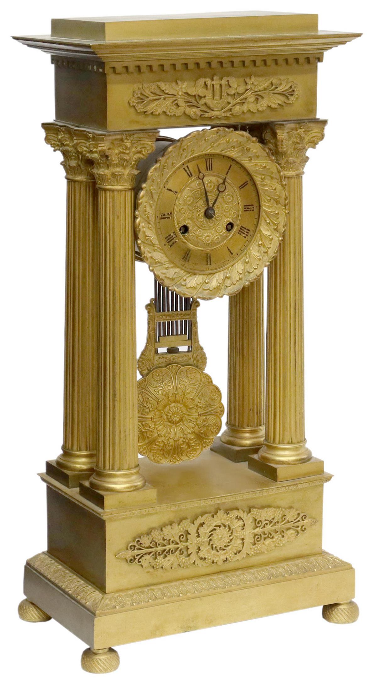 FRENCH EMPIRE STYLE BRONZE PORTICO CLOCK (1 of 5)