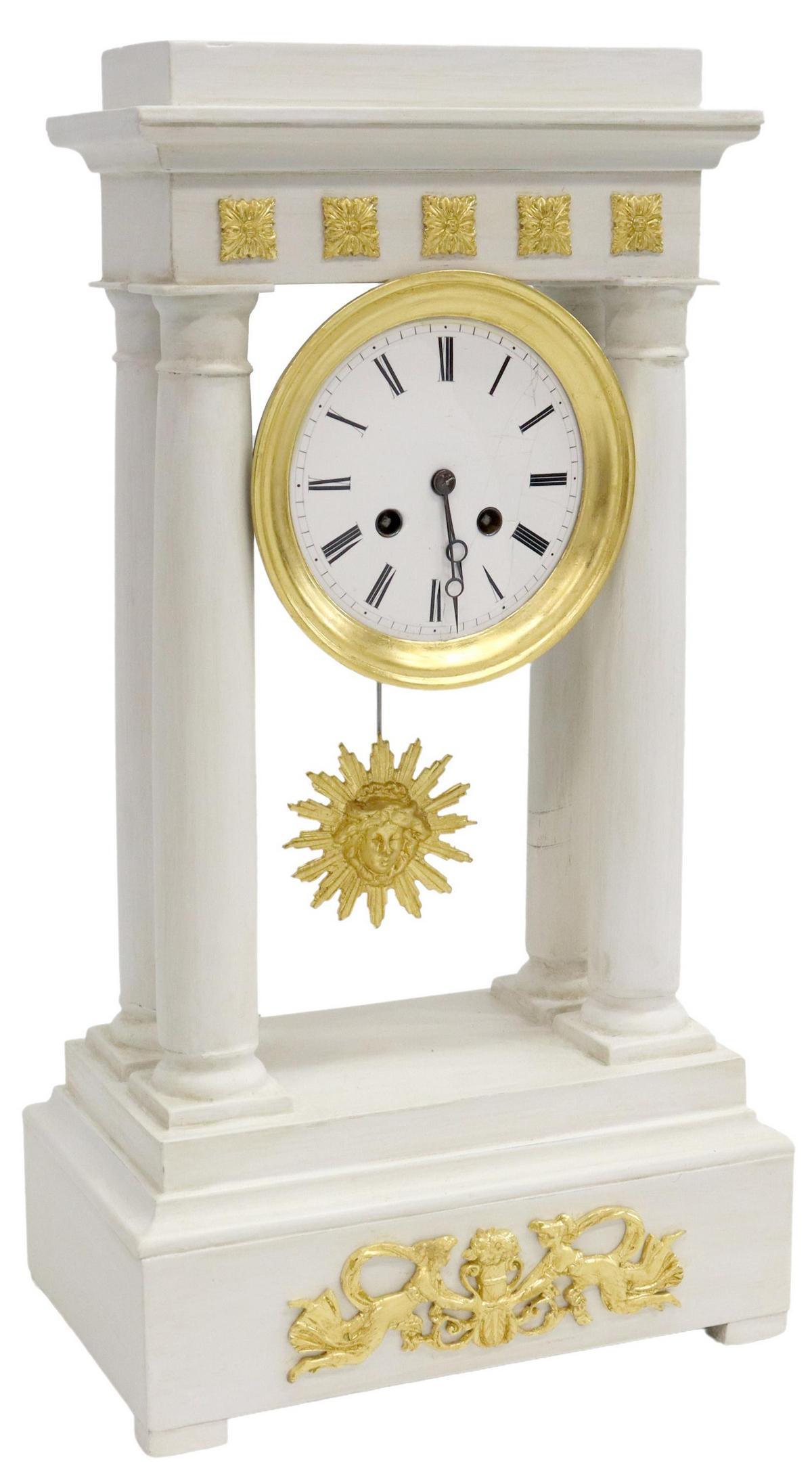 FRENCH EMPIRE STYLE PAINTED PORTICO CLOCK (1 of 7)