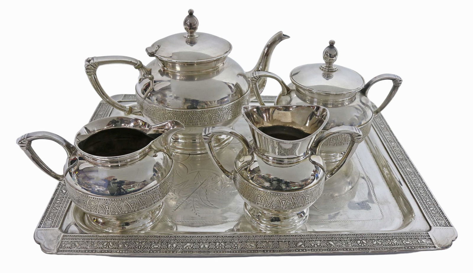 (5) SIMPSON HALL MILLER SILVER PLATE TEA SERVICE (1 of 7)