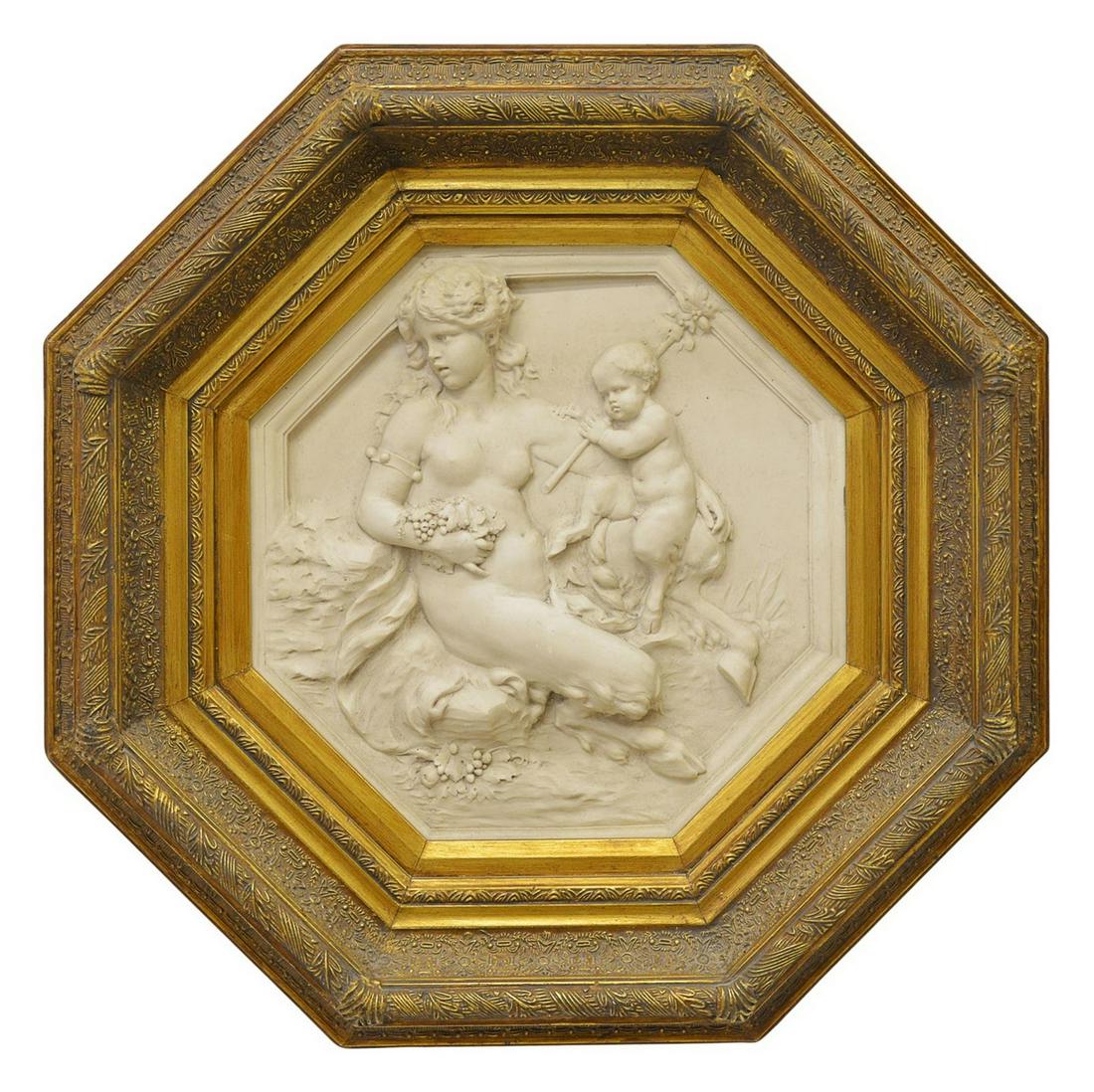 ENGLISH MARBLE RELIEF PLAQUE SATYRESS & PUTTO (1 of 4)
