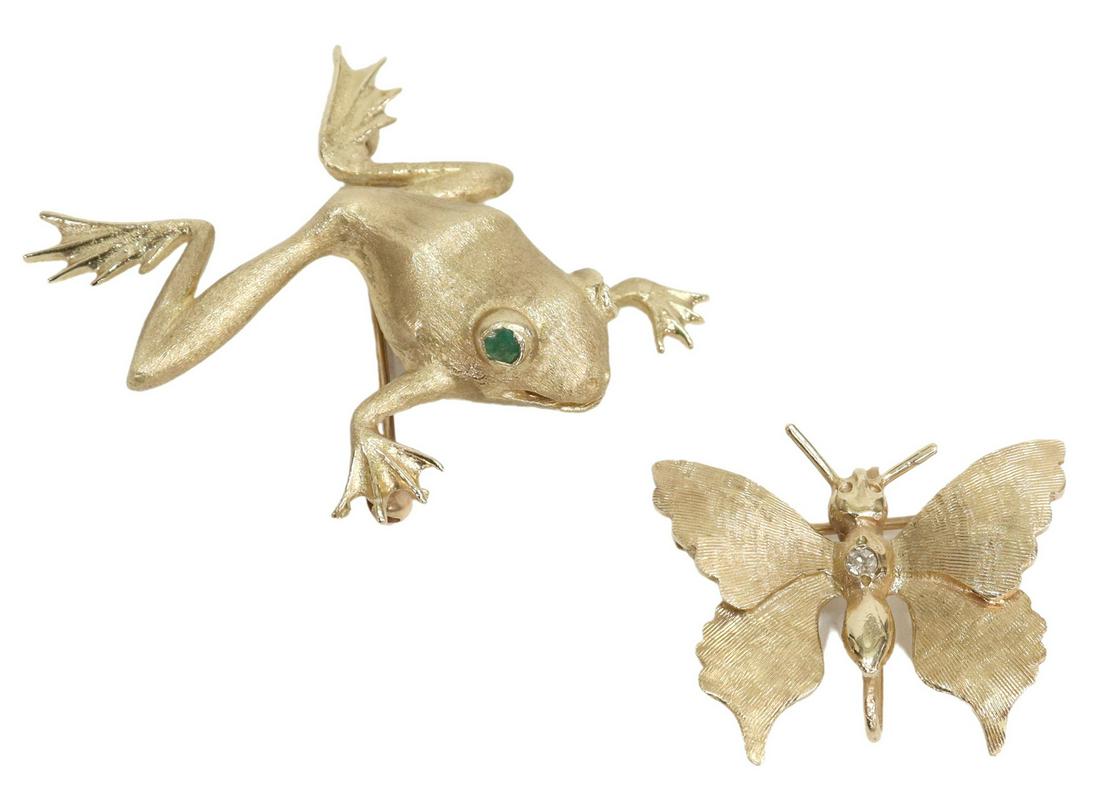 (2) 14KT YELLOW GOLD FROG & BUTTERFLY BROOCHES (1 of 4)