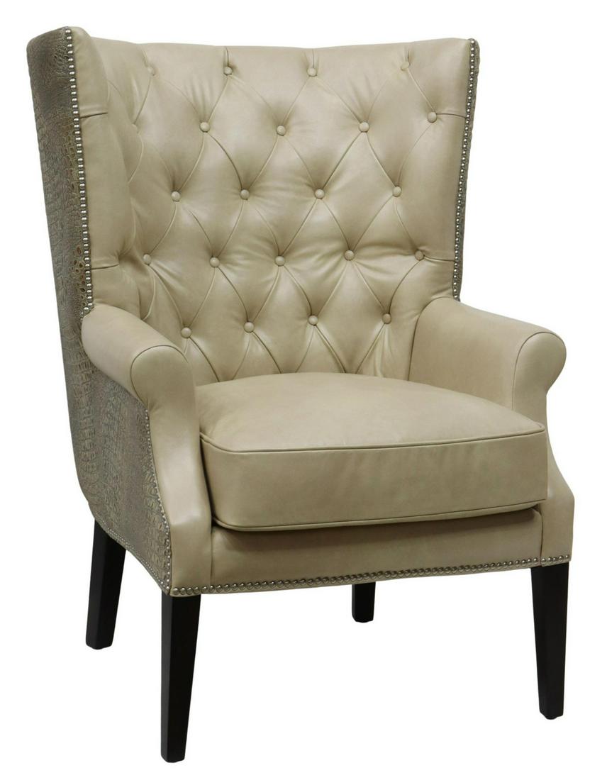 CONTEMPORARY BUTTON-TUFTED LEATHER WINGBACK CHAIR (1 of 3)