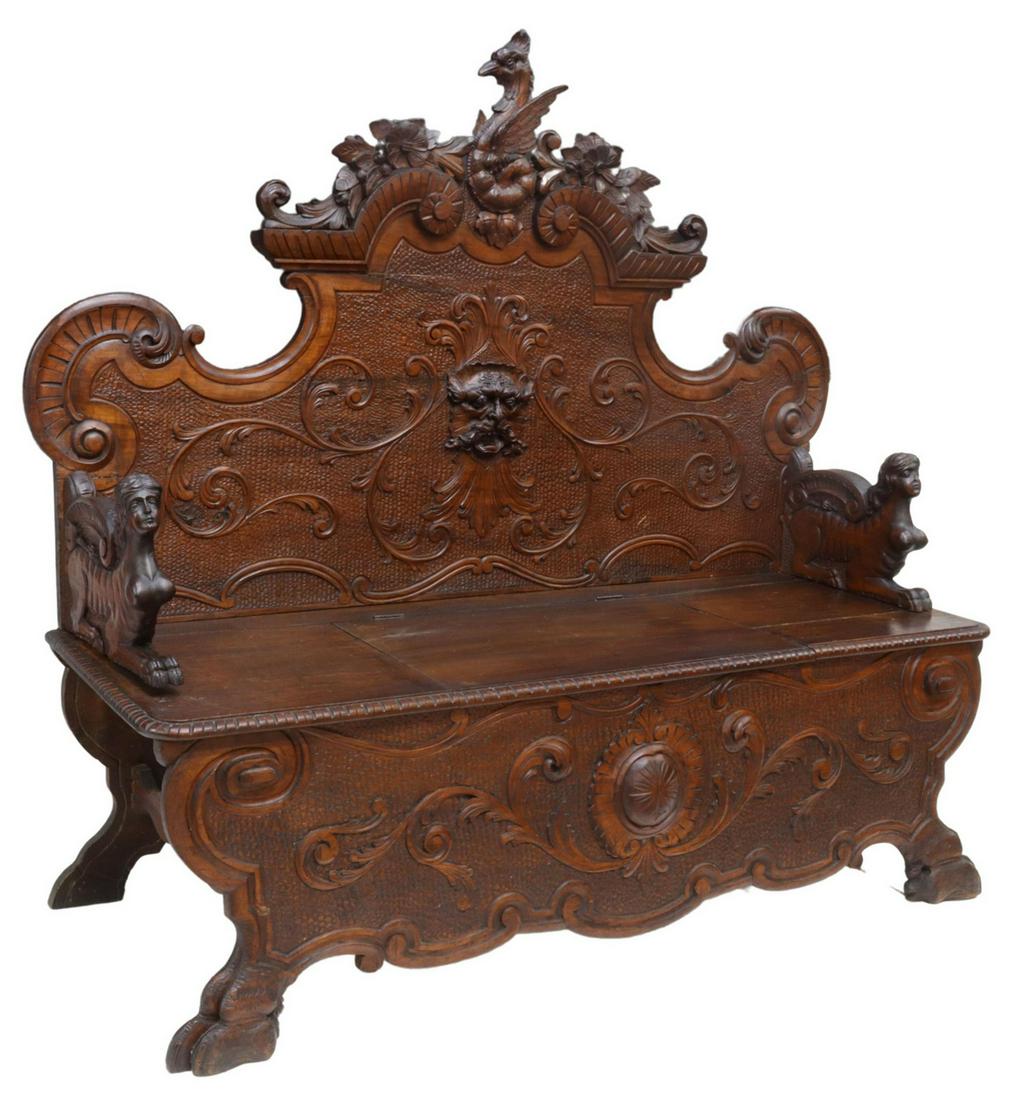ITALIAN RENAISSANCE REVIVAL CARVED HALL BENCH (1 of 5)