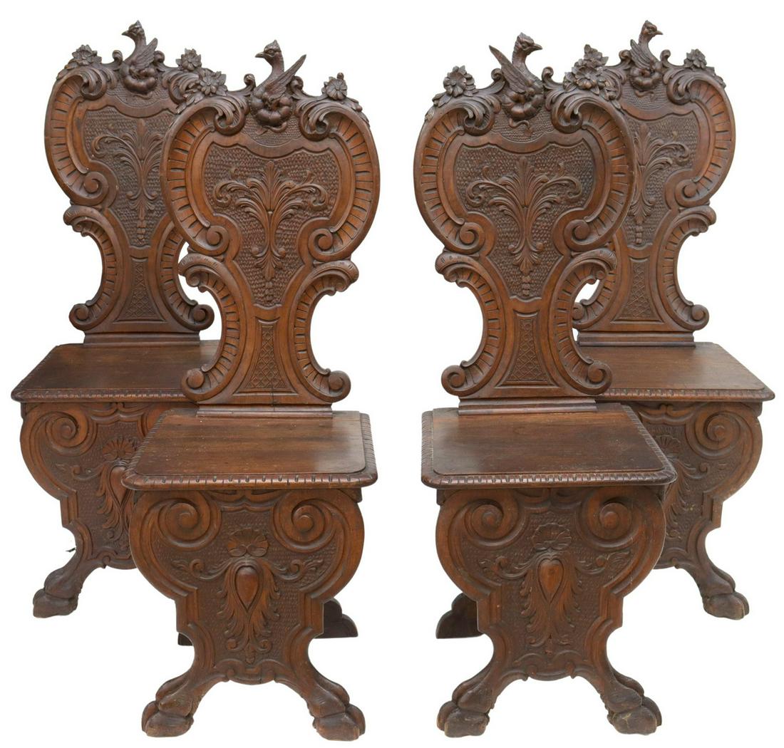 (4) ITALIAN RENAISSANCE REVIVAL CARVED HALL CHAIRS (1 of 3)