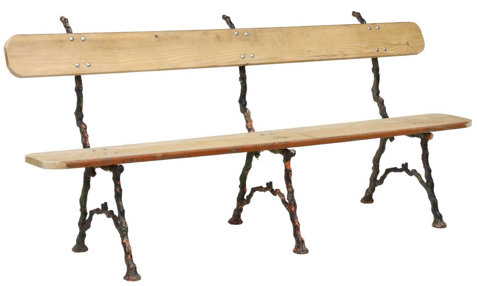 FRENCH PINE CAST IRON FAUX BOIS GARDEN PARK BENCH (1 of 3)