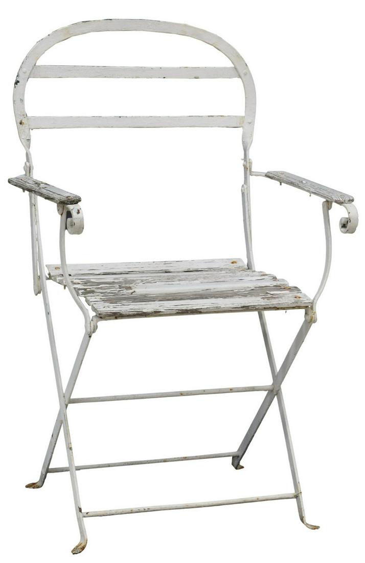 FRENCH SLATTED WOOD & WROUGHT IRON GARDEN CHAIR (1 of 3)