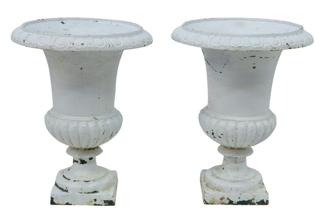 (2) FRENCH PAINTED CAST IRON CAMPAGNA FORM URNS (1 of 3)