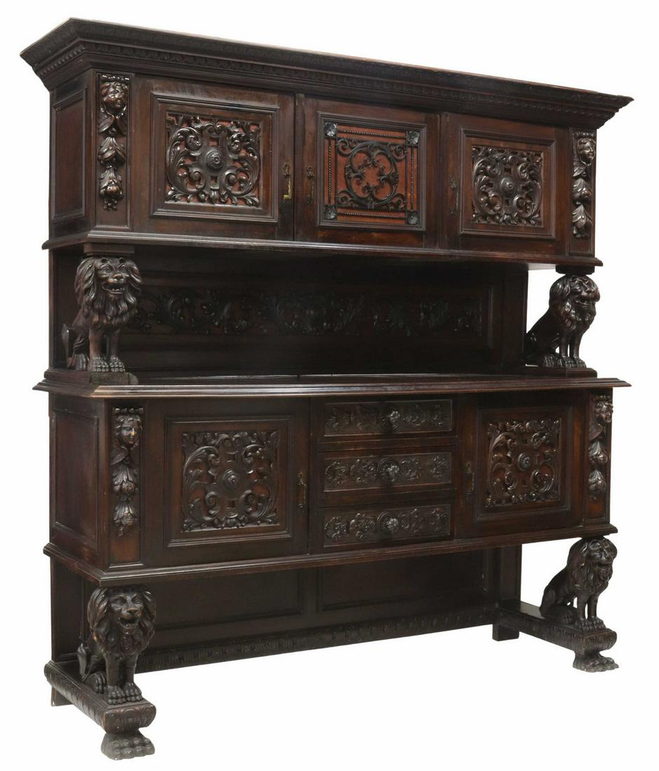 ITALIAN RENAISSANCE REVIVAL CARVED LIONS SIDEBOARD (1 of 5)